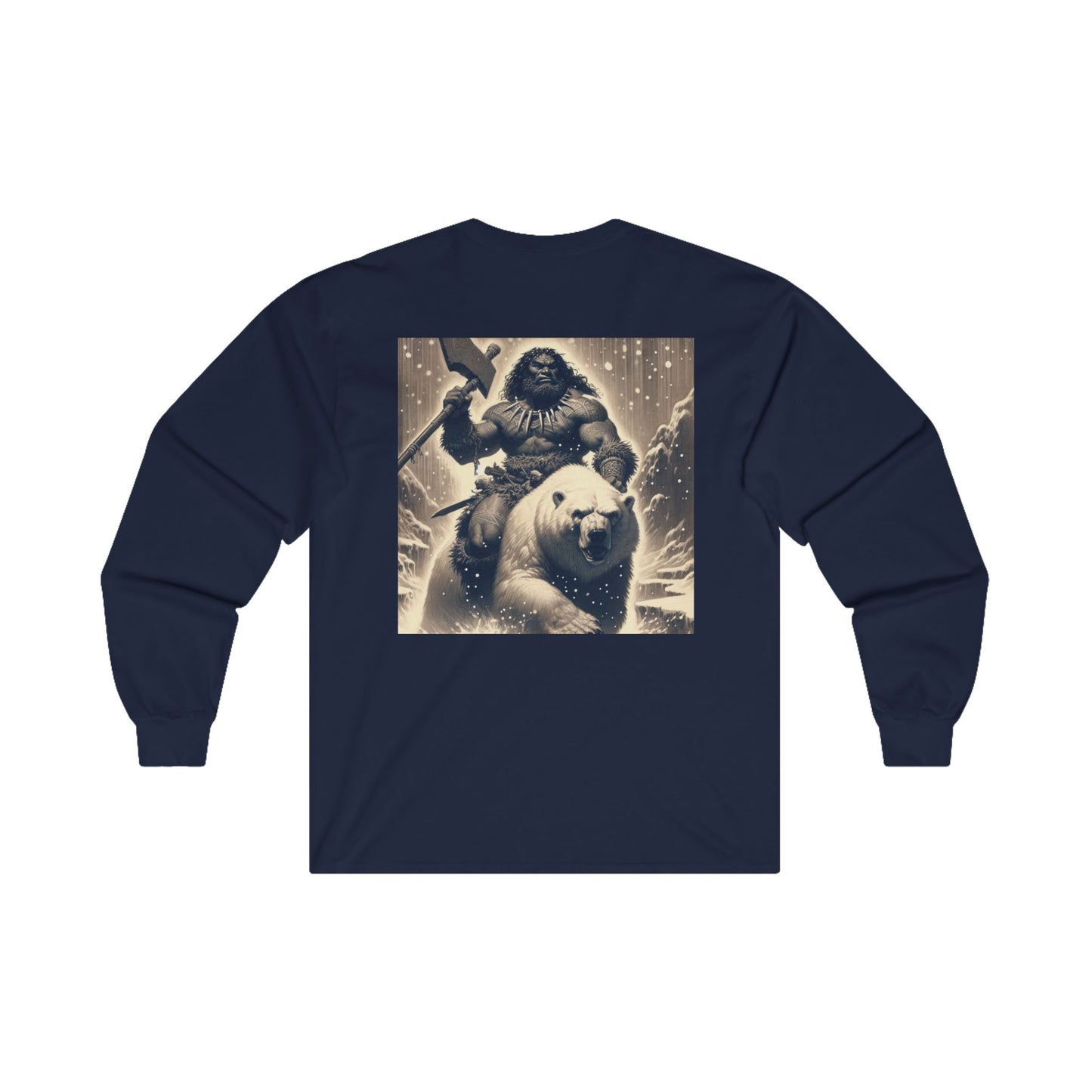 Long Sleeve Tee - Fishin Caveman On a Polar Bear Design