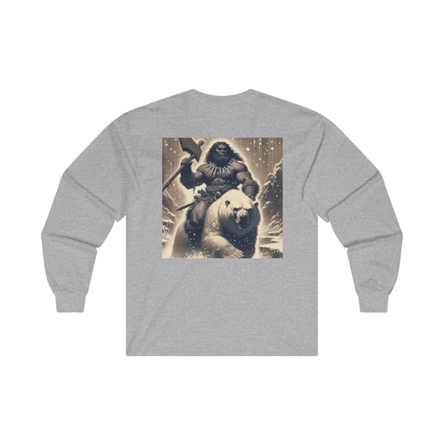 Long Sleeve Tee - Fishin Caveman On a Polar Bear Design