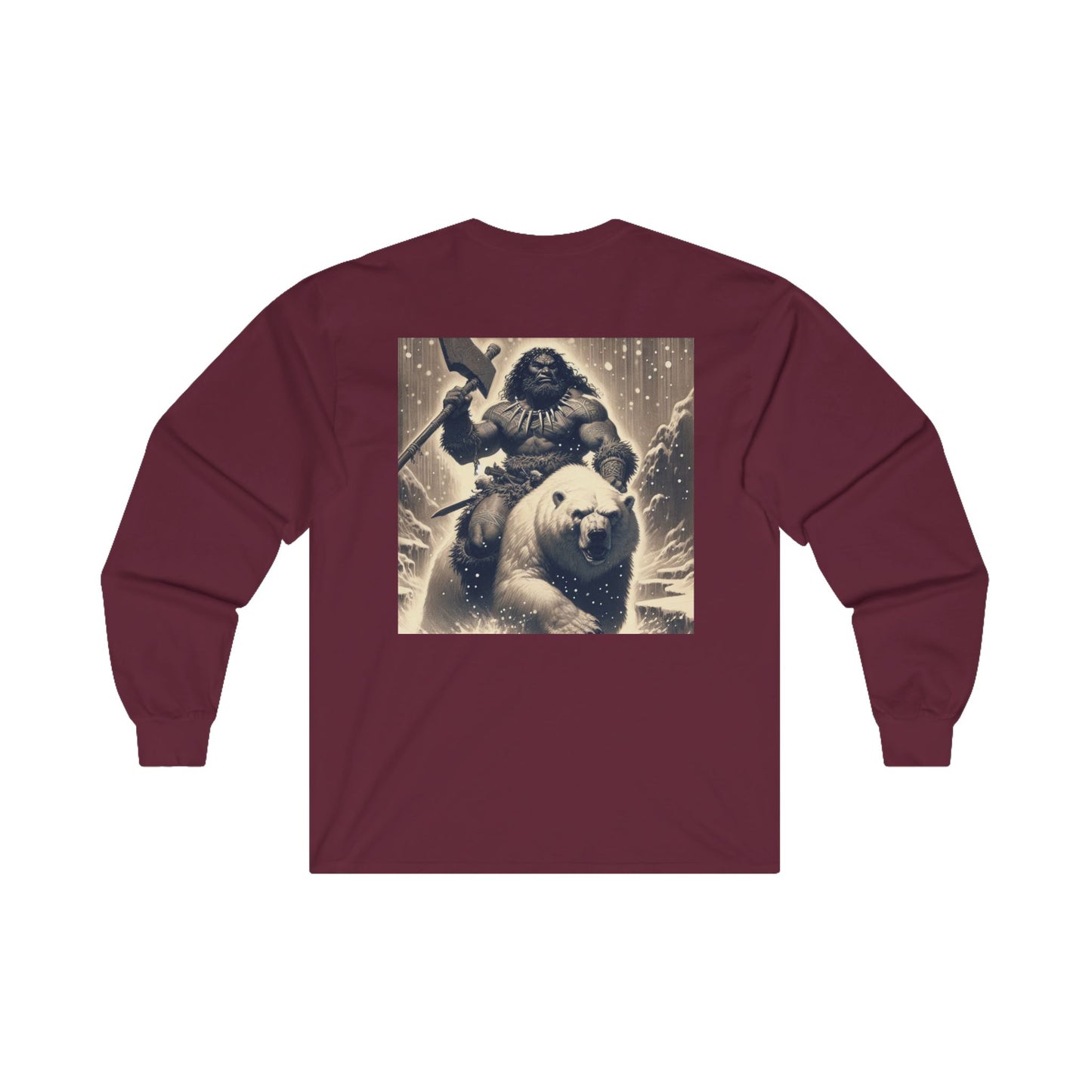 Long Sleeve Tee - Fishin Caveman On a Polar Bear Design