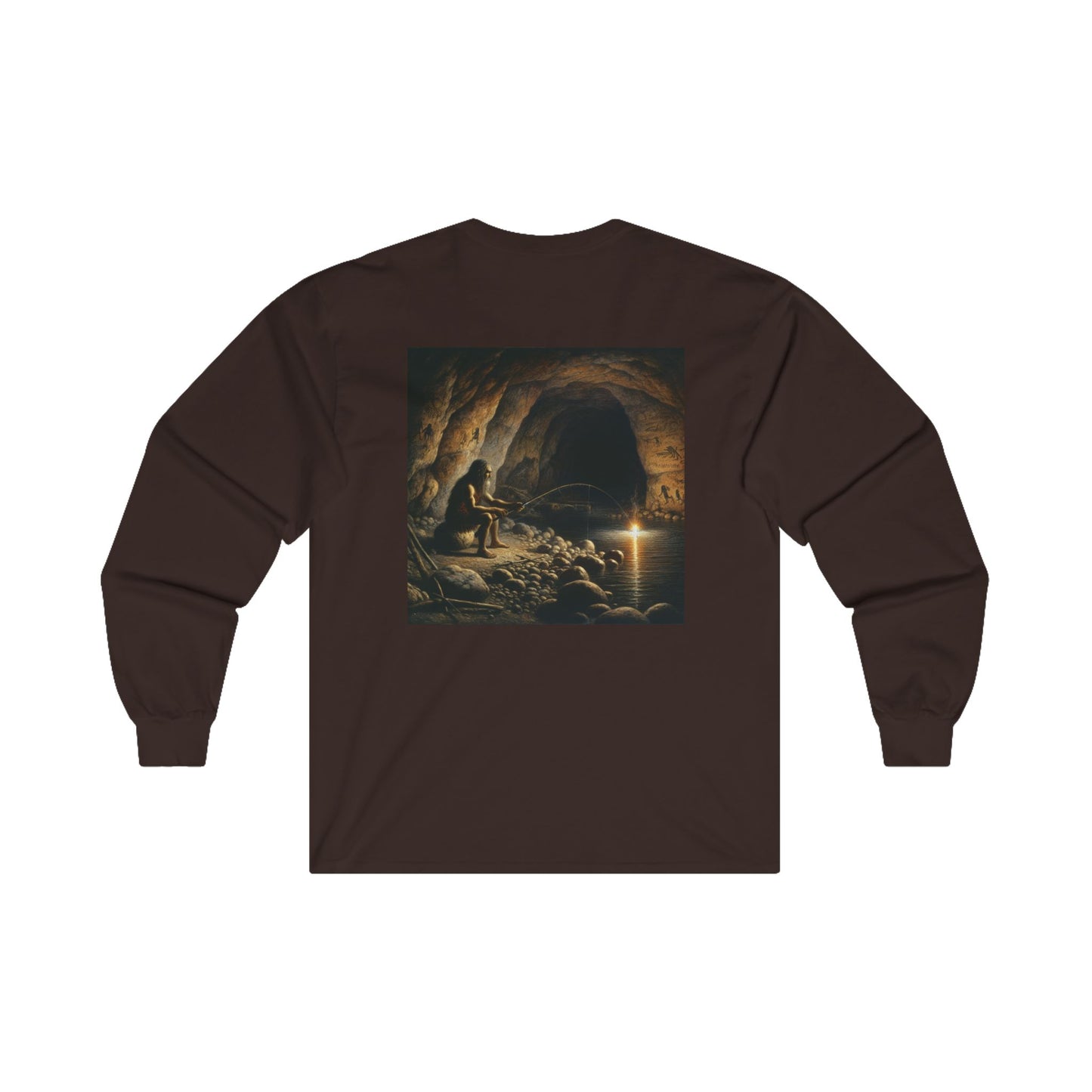 Cotton Long Sleeve Tee Fishing Caveman Design