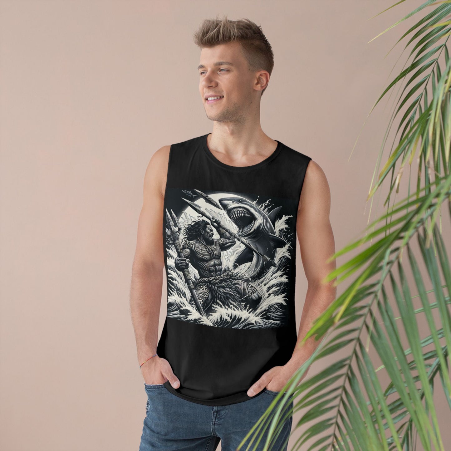 Tank Top - Fishin Caveman Fighting A Shark Print