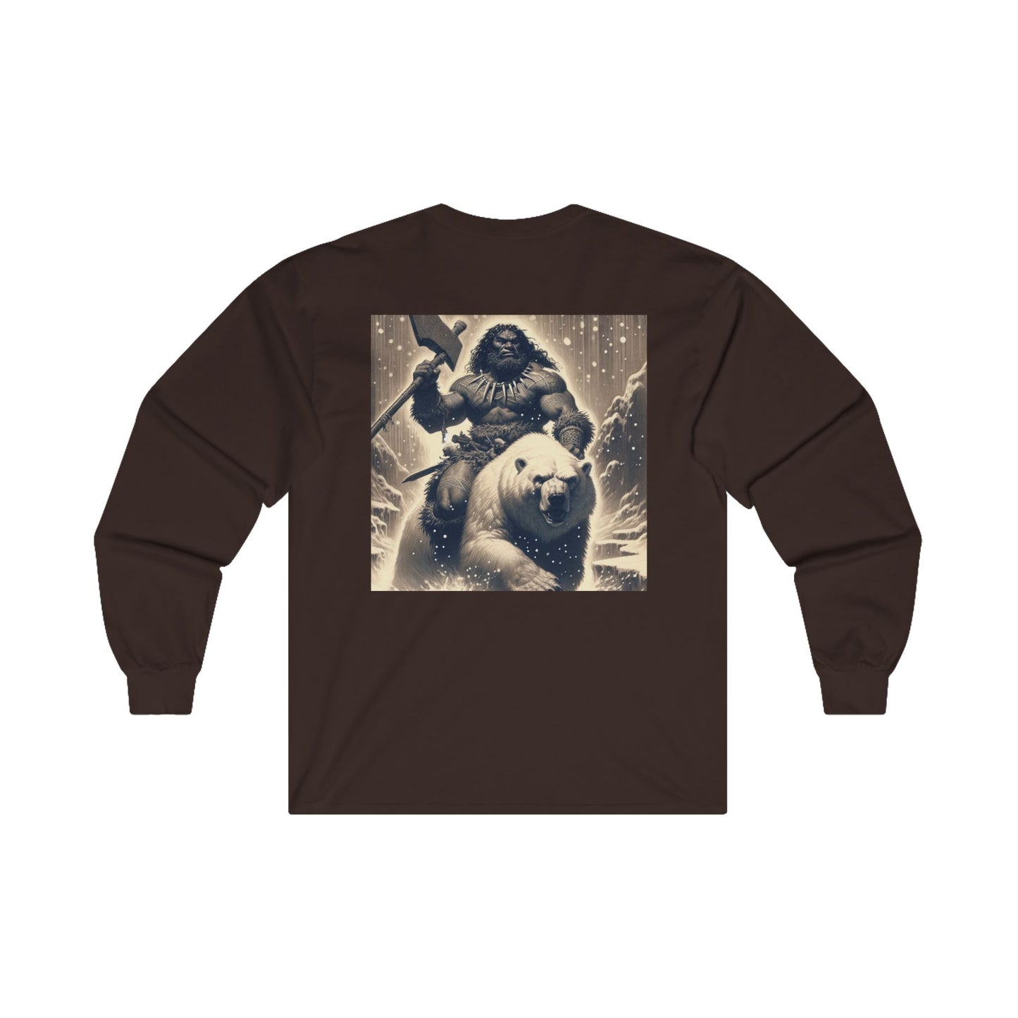 Long Sleeve Tee - Fishin Caveman On a Polar Bear Design