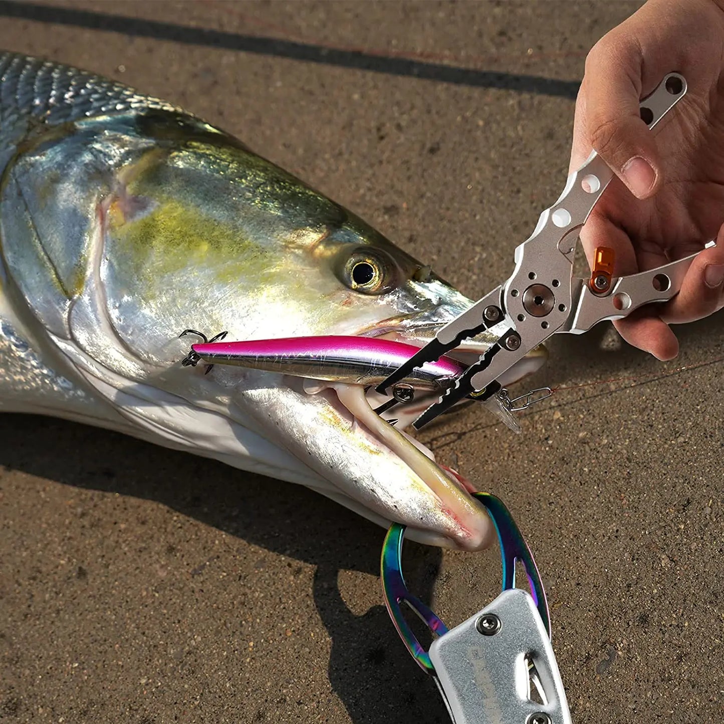 Fishing Tool Kit Aluminum Fishing Pliers Fishing Scissor Hook Remover Split Ring Fly Fishing Gear Fishing Gift Fish Lip Gripper