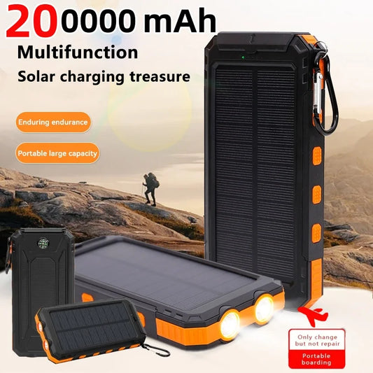 200000mAh Solar Power Bank Outdoor Wild Fishing Camping Large Capacity Backup Power Portable With Compass Supply Rapid Charging