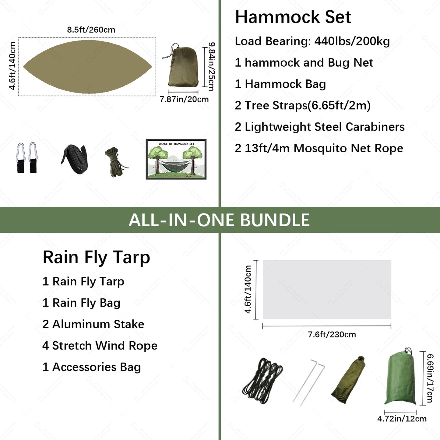 Survival Camping Hammock with Bug Net & Rain Fly