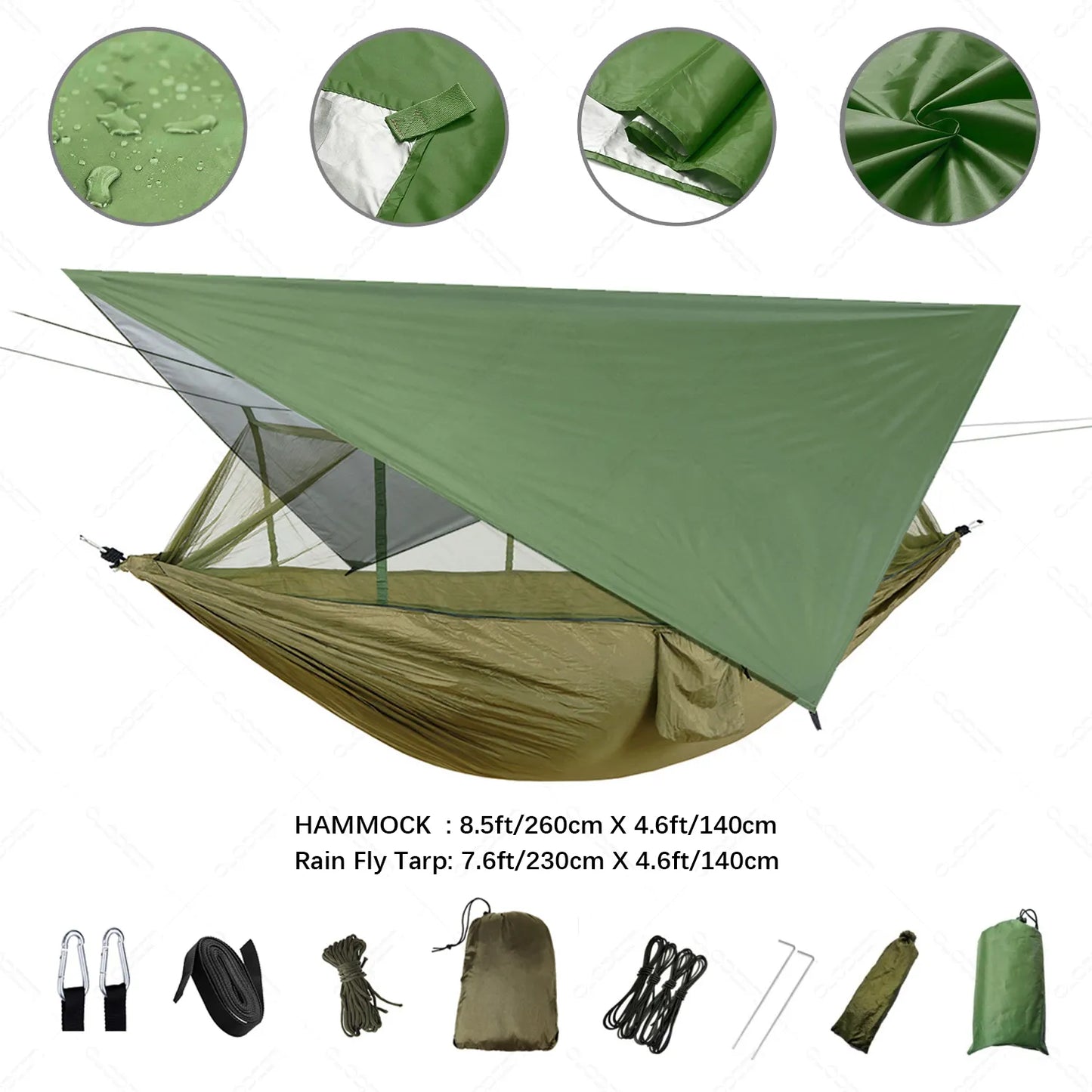 Survival Camping Hammock with Bug Net & Rain Fly